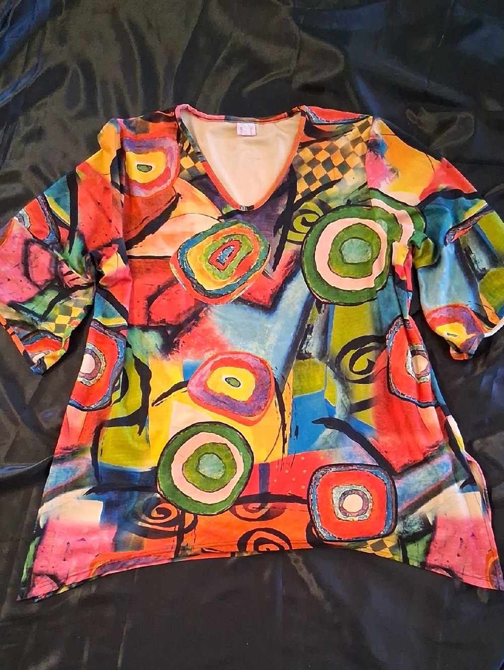 Fresh Rain  Abstract V-Neck Women's Top - Multicolor